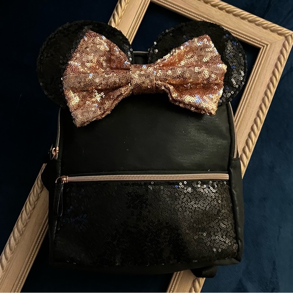 Disney Minnie Mouse Black & Rose Gold Mini Backpack - Picture 2 of 6